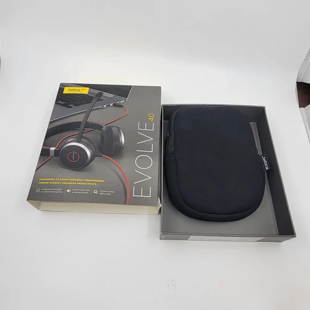 Jabra Evolve 40 Stereo Wired Headset HSC017 w/ ENC010 USB Controller with case